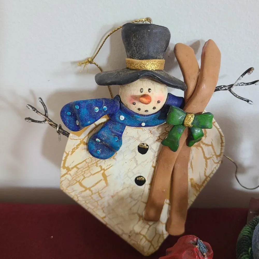 Vintage Christmas Holiday Winter Christmas Ornaments & Shelf Snowmen Set of 3